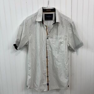 Across the pond Men'sBlack/White Checkered Button Down short sleeve dressShirt